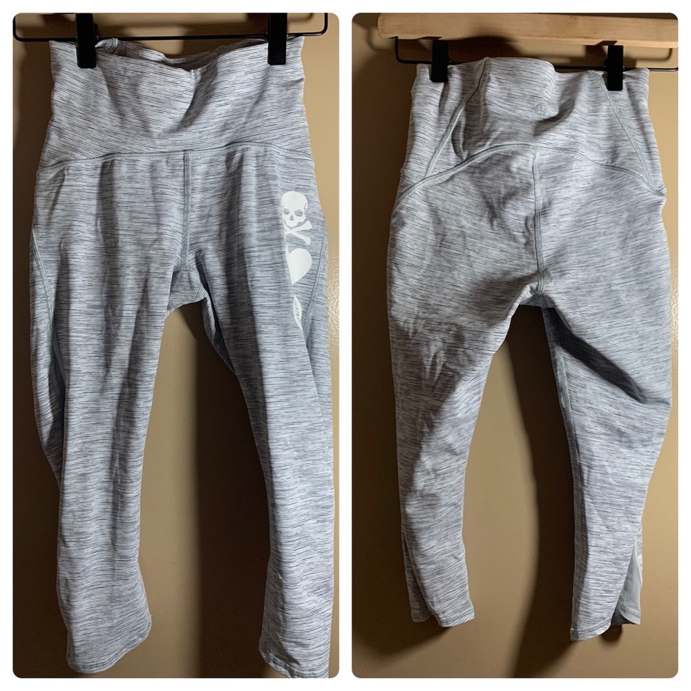 SOULCYCLE X LULULEMON GRAY CAPRI LEGGINGS SKULL 4